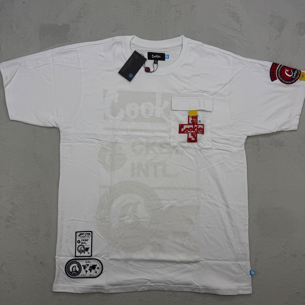 Cookies Shirt Mens 2XL White International Graphic Pocket T-Shirt Streetwear